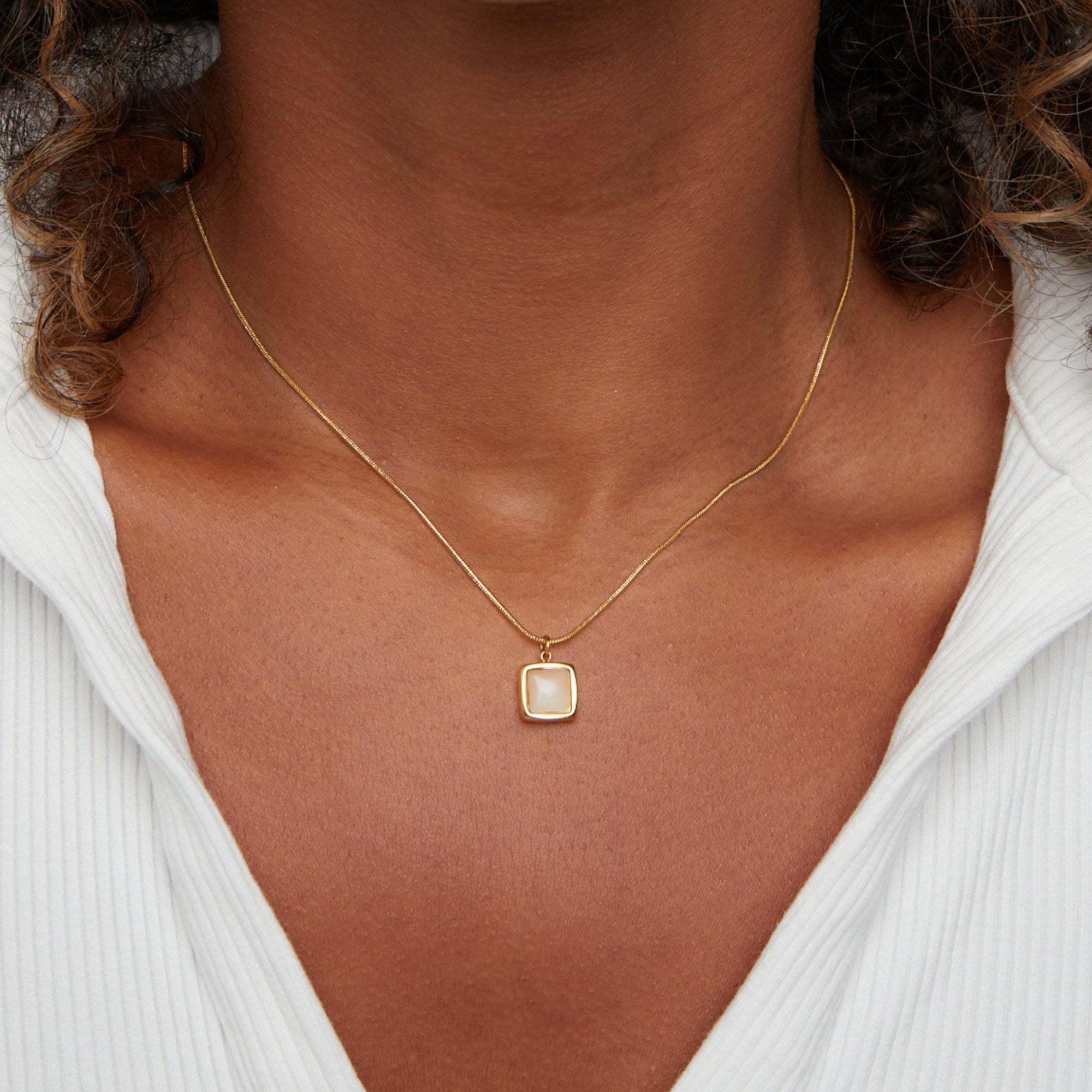 Gold Pendant Necklace with Moonstone