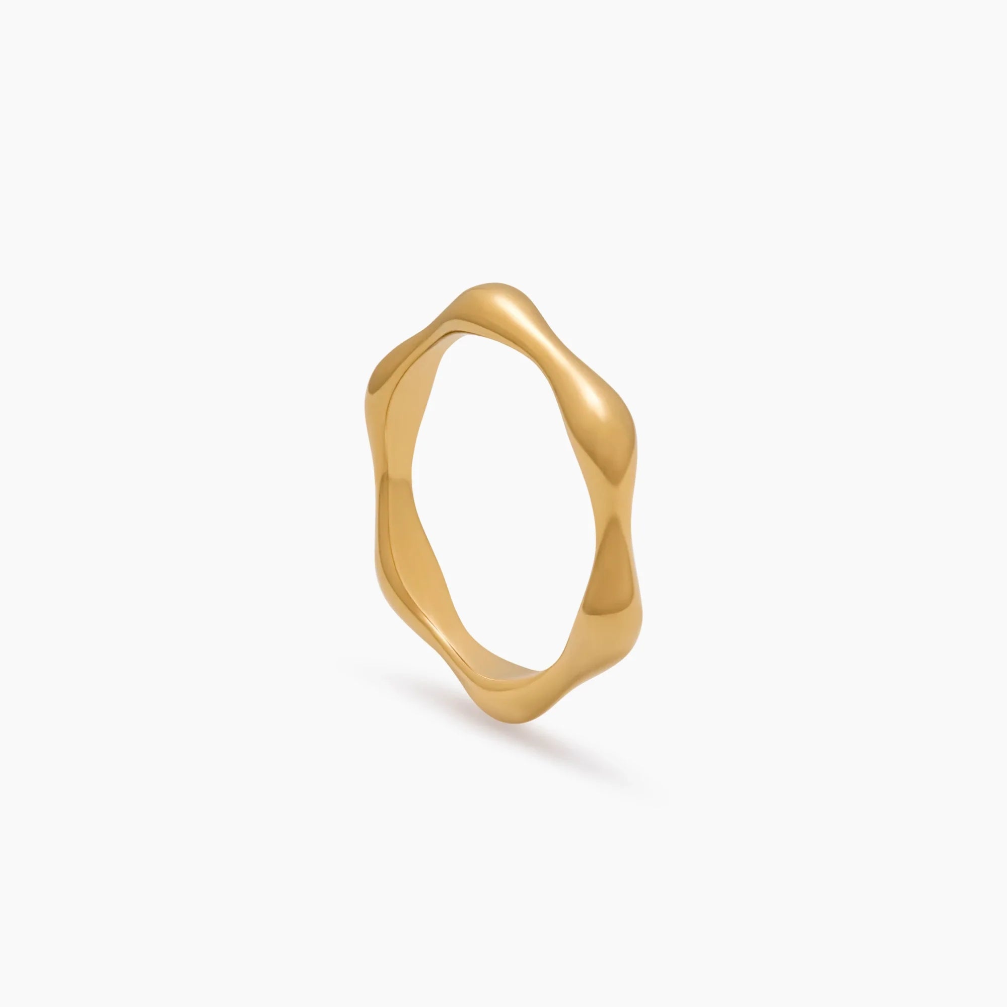 Gold Ripple Ring with Wave Band
