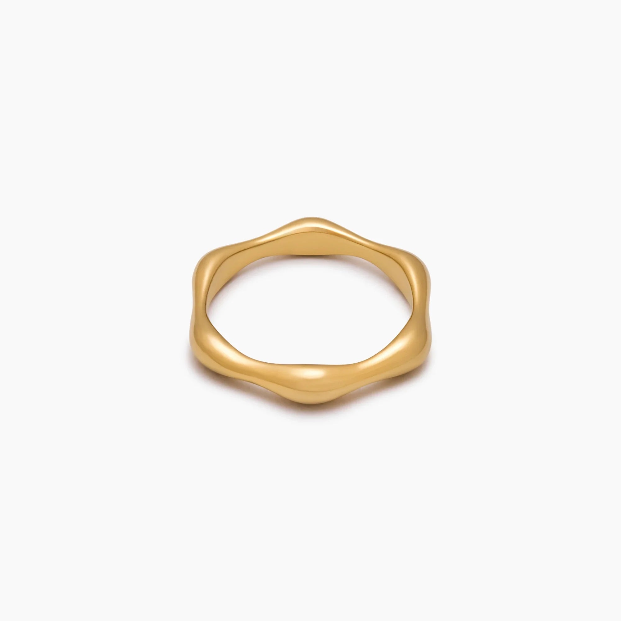 Gold Ripple Ring with Wave Band