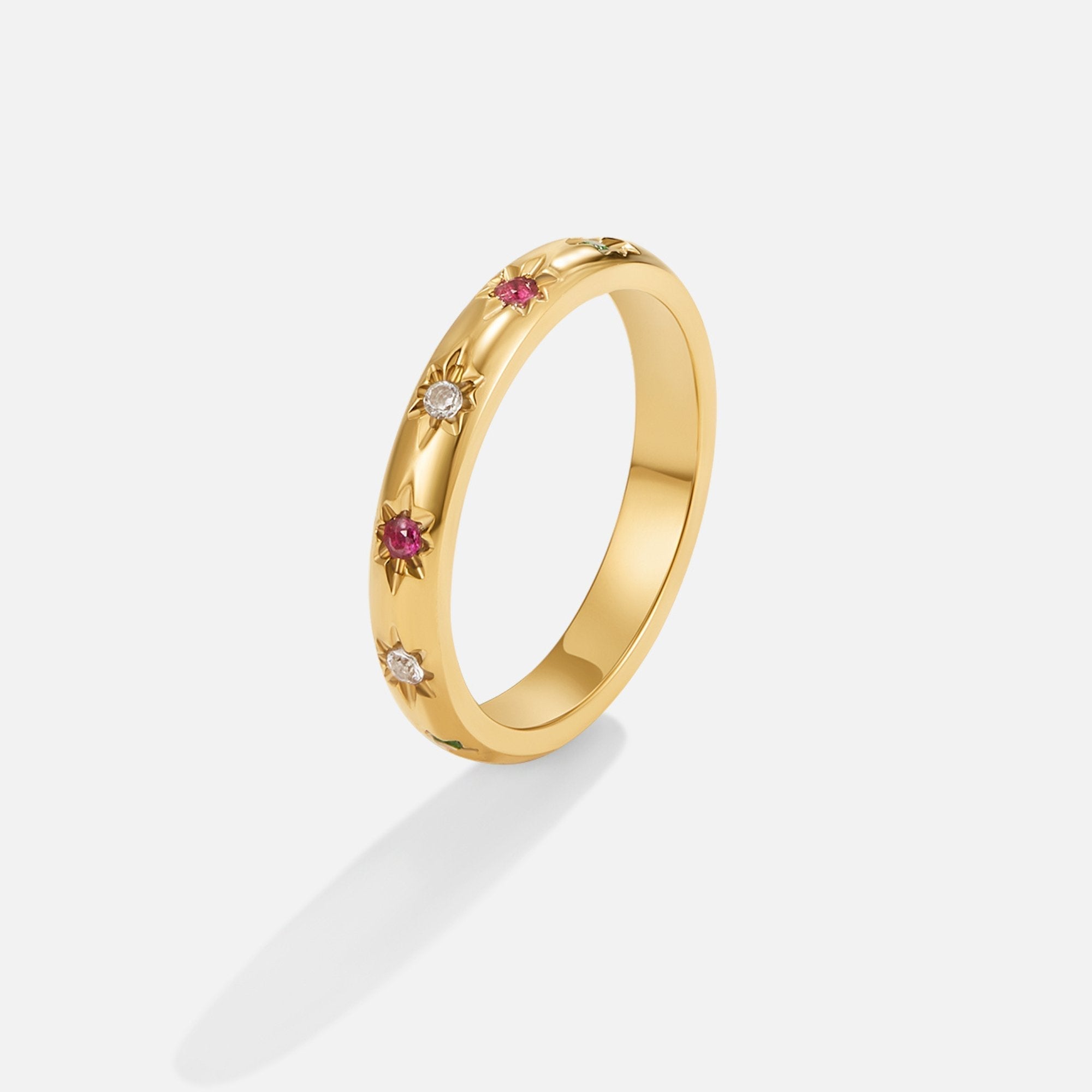 Gold Tone Rainbow Crystal Open Ring with Multi-Color Stone Setting