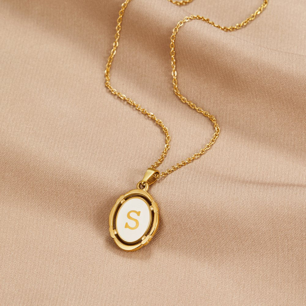 Gold Tone Vintage Letter Pendant Necklace