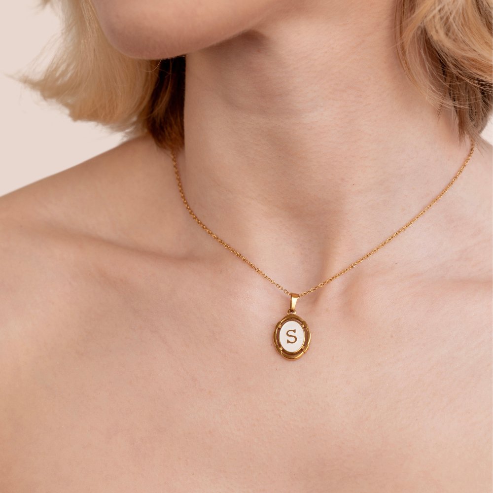 Gold Tone Vintage Letter Pendant Necklace