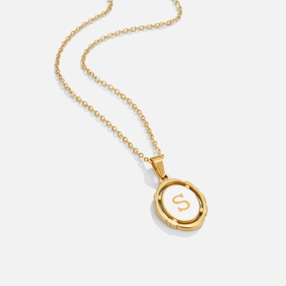 Gold Tone Vintage Letter Pendant Necklace