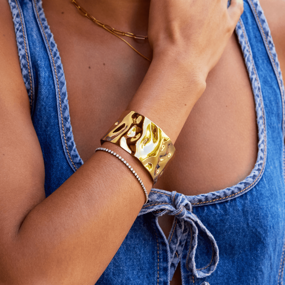 Gold Cuff Bracelet with Smooth Band