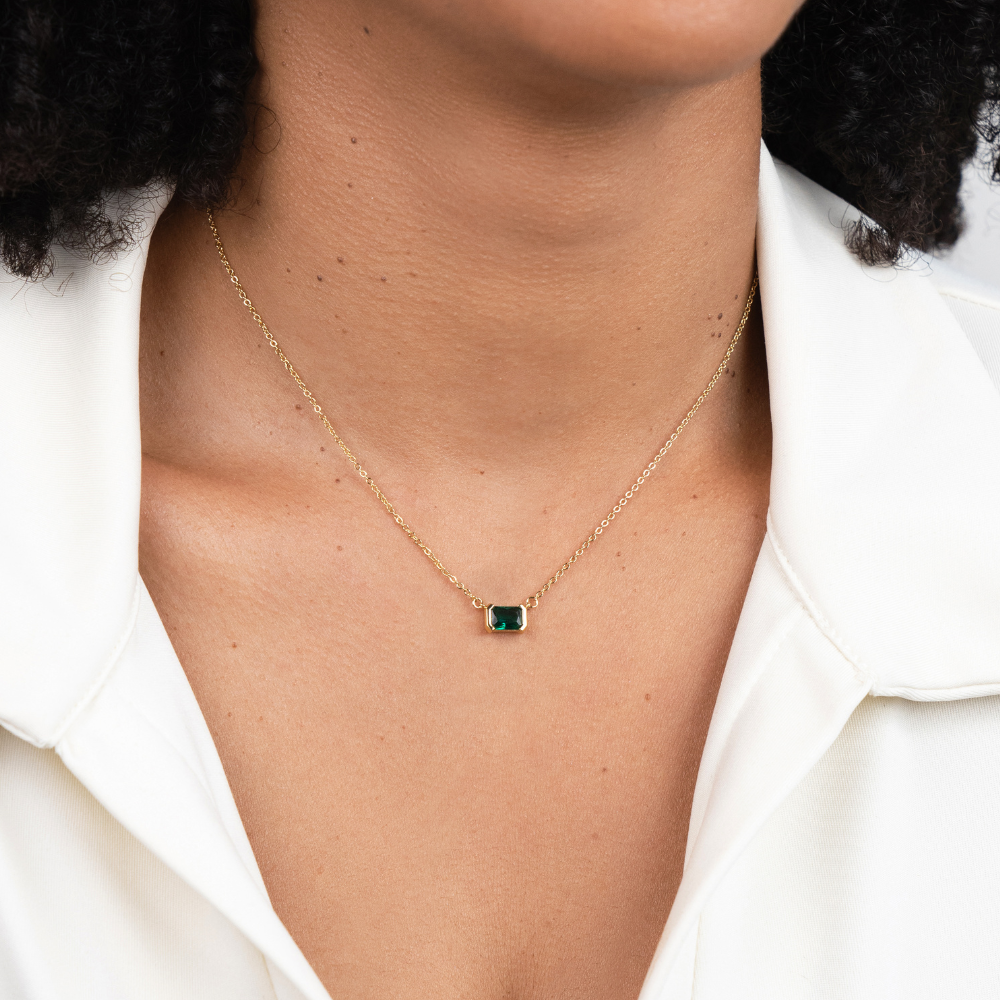 Gold Drop Necklace with Green Emerald Pendant