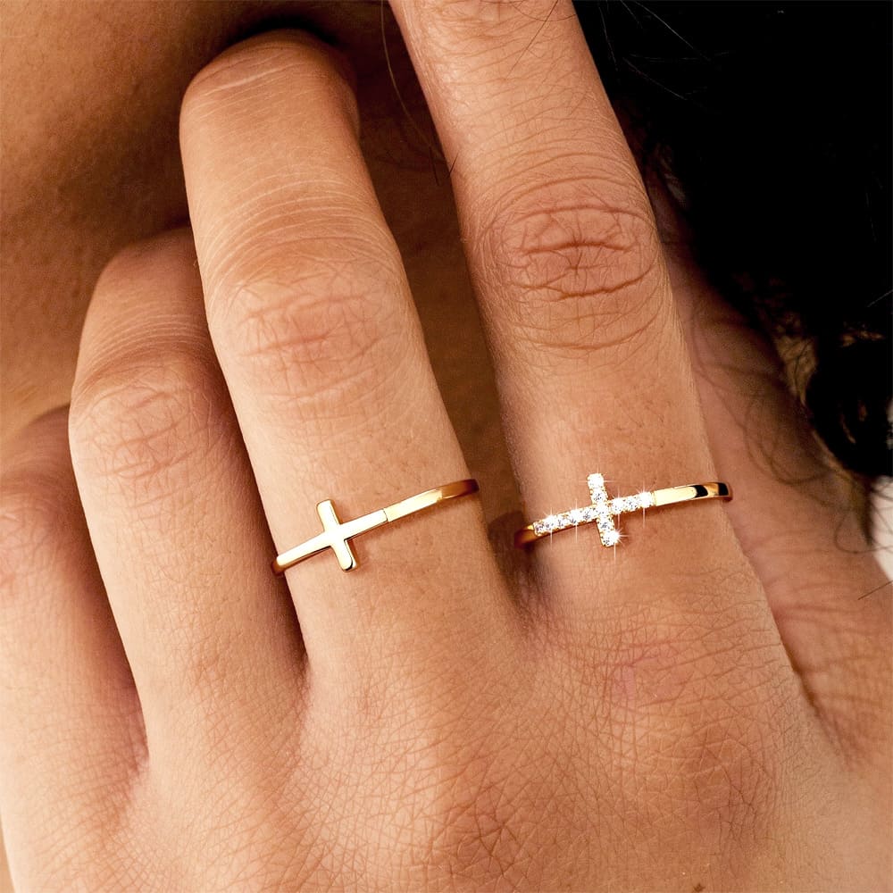 Gold Halo Cross Ring Set