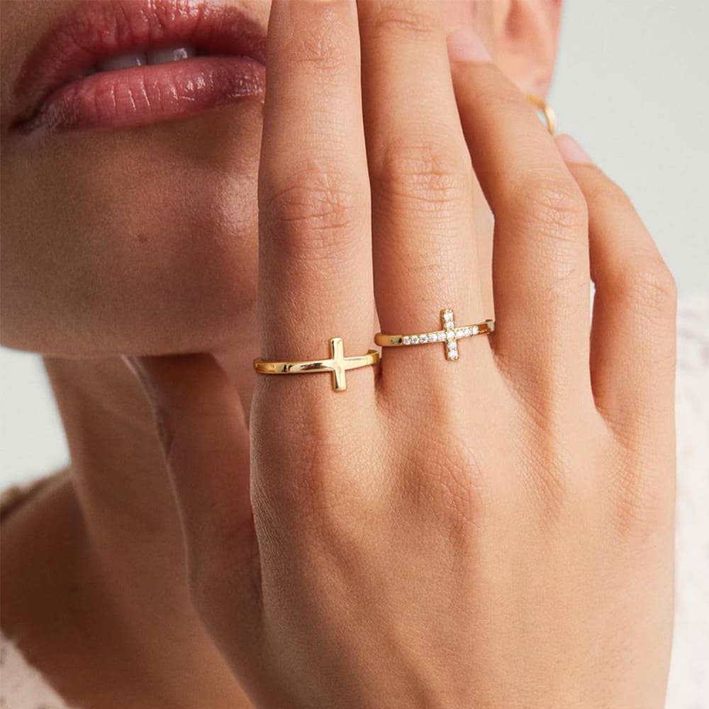 Gold Halo Cross Ring Set