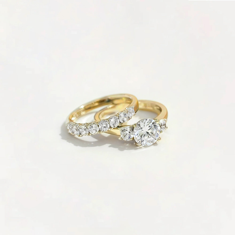 Gold Open Ring with Geometric Dual-Tone Band
