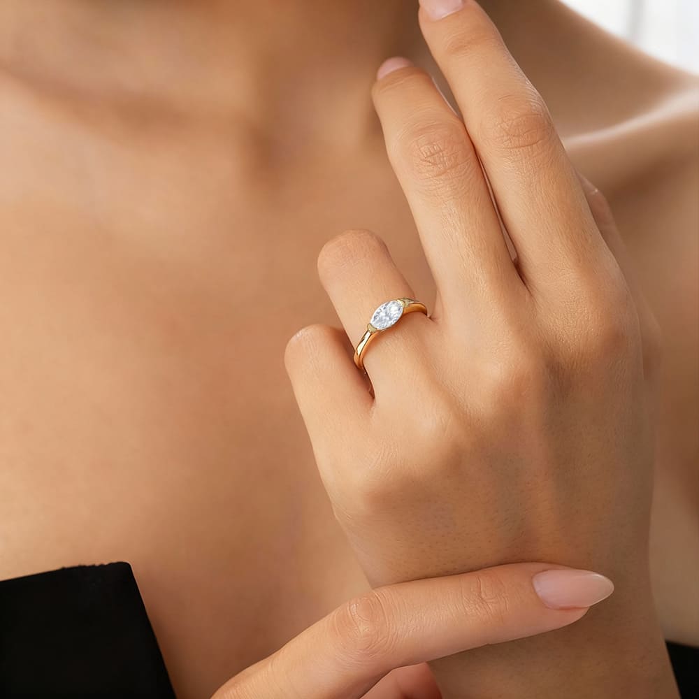 Gold Marquise Ring with Star Detail