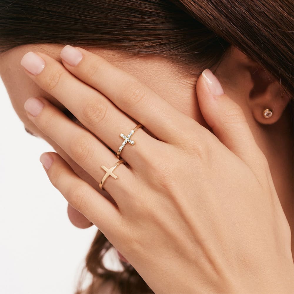 Gold Halo Cross Ring Set