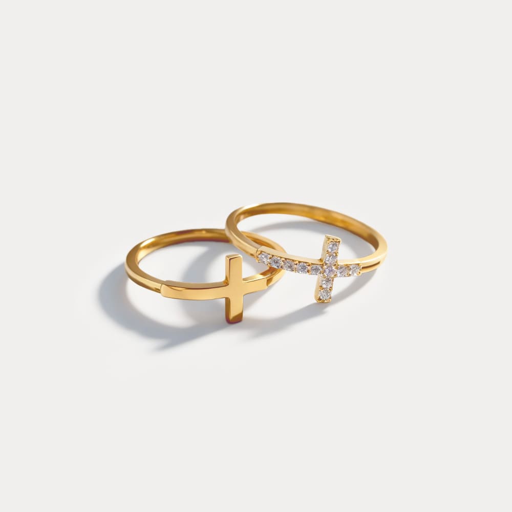 Gold Halo Cross Ring Set