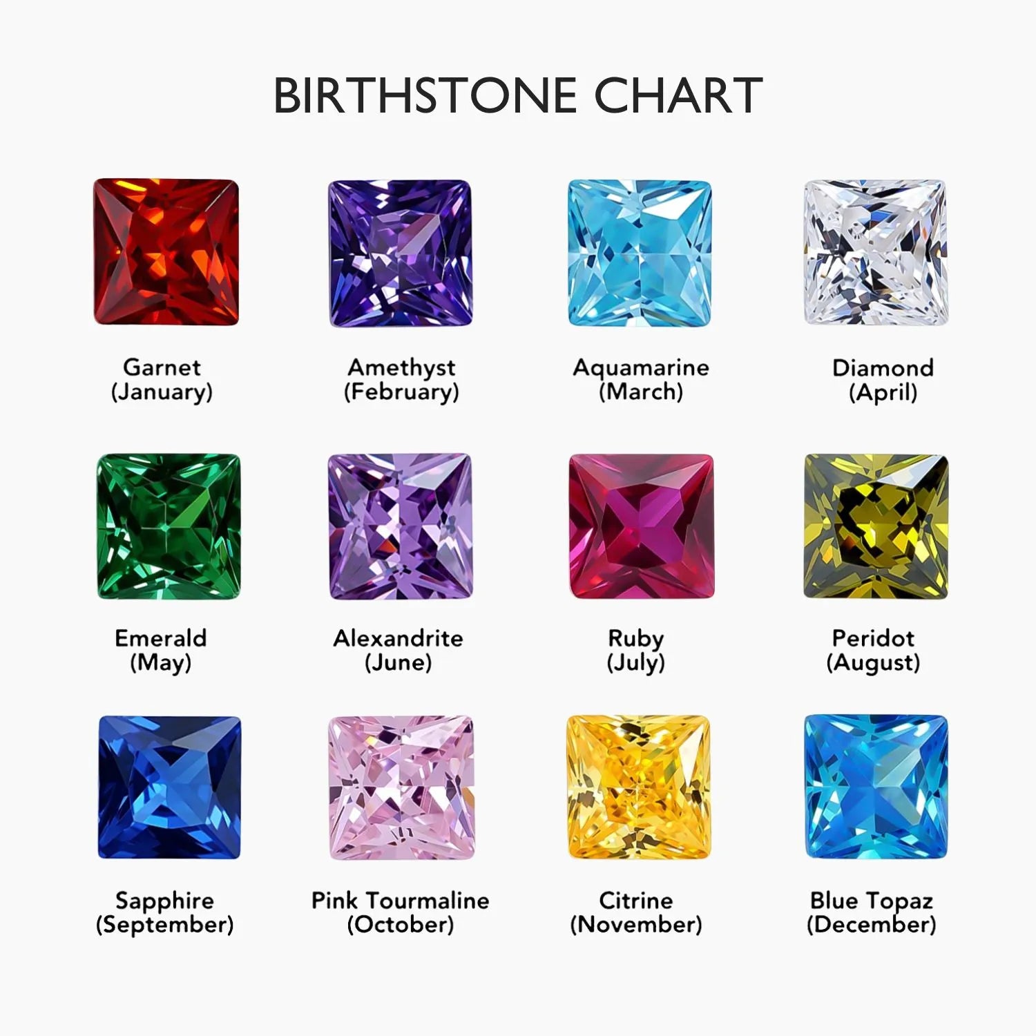 Gold Princess Cut Birthstone Band Ring