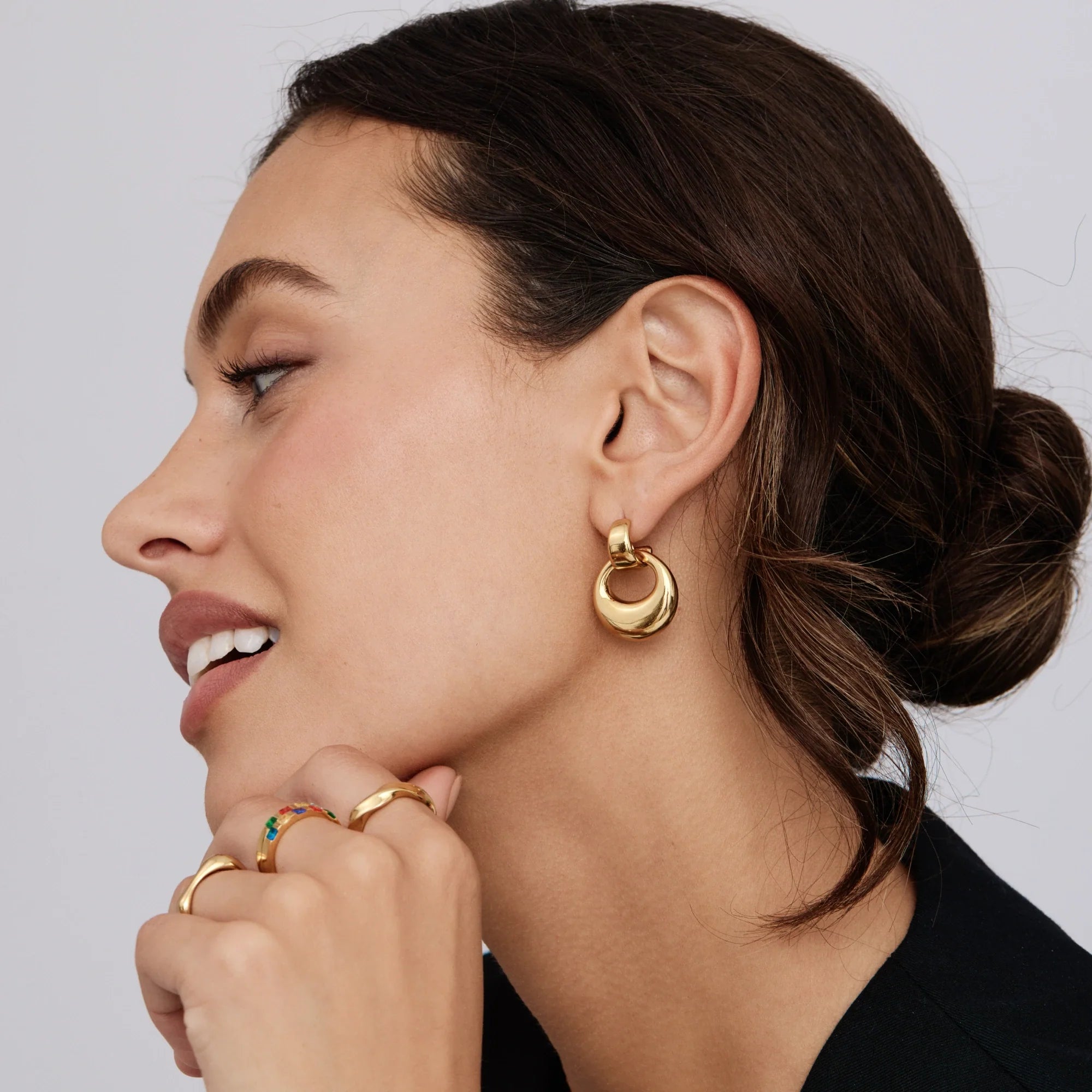 Gold Drop Earrings with Luna Crescent Detail
