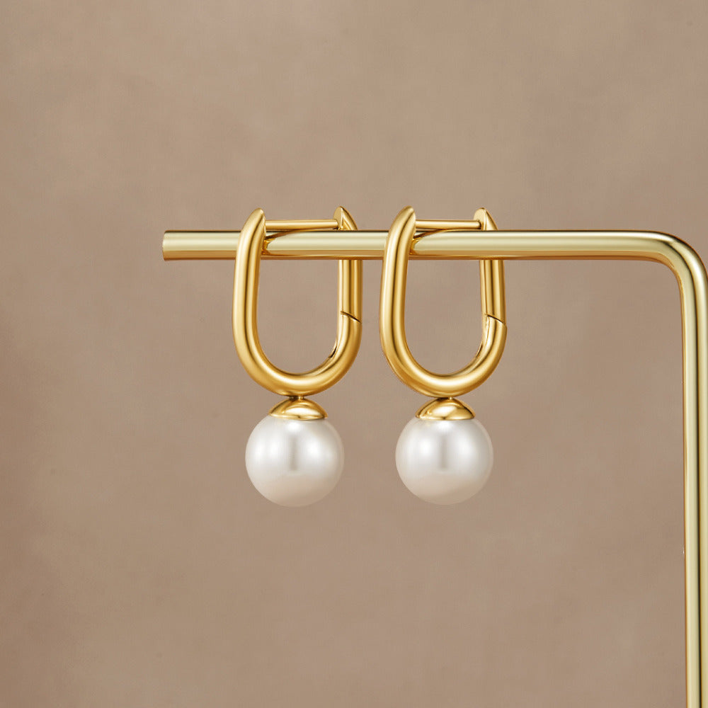 Gold Hoop Earrings with Freshwater Pearl
