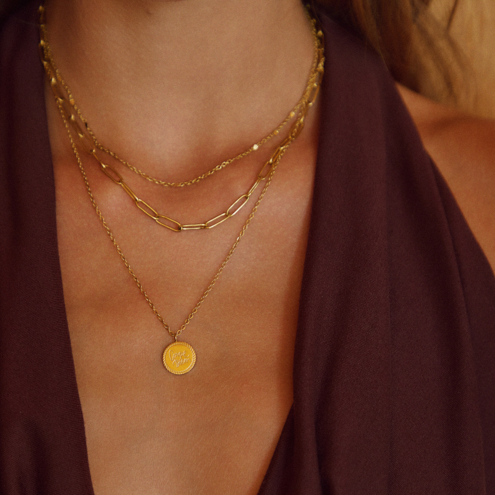 Gold Layered Coin Necklace with Multi-Strand Chain Design