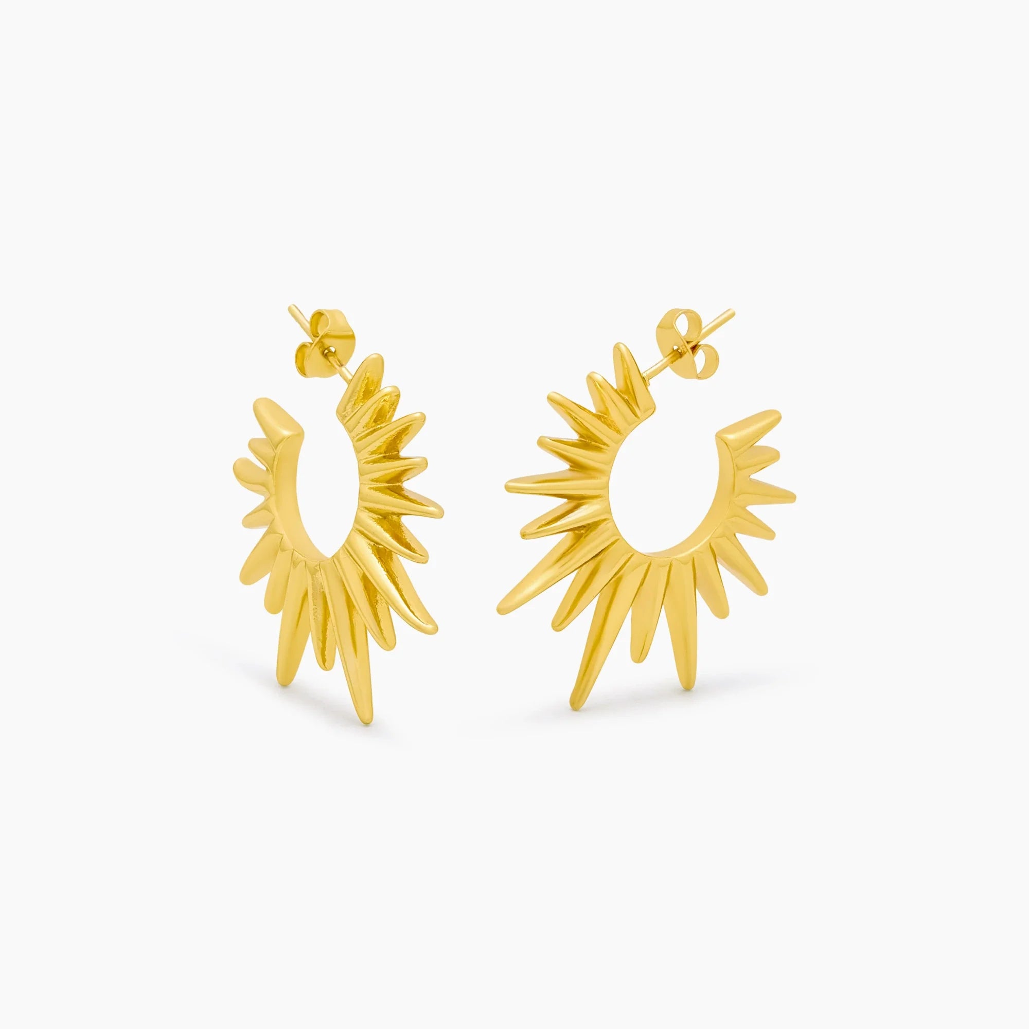 Gold Sunburst Hoop Earrings with Radiating Spike Design