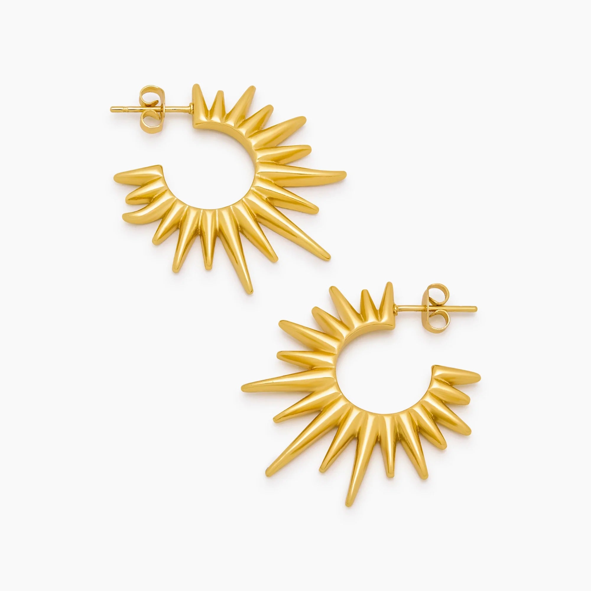 Gold Sunburst Hoop Earrings with Radiating Spike Design