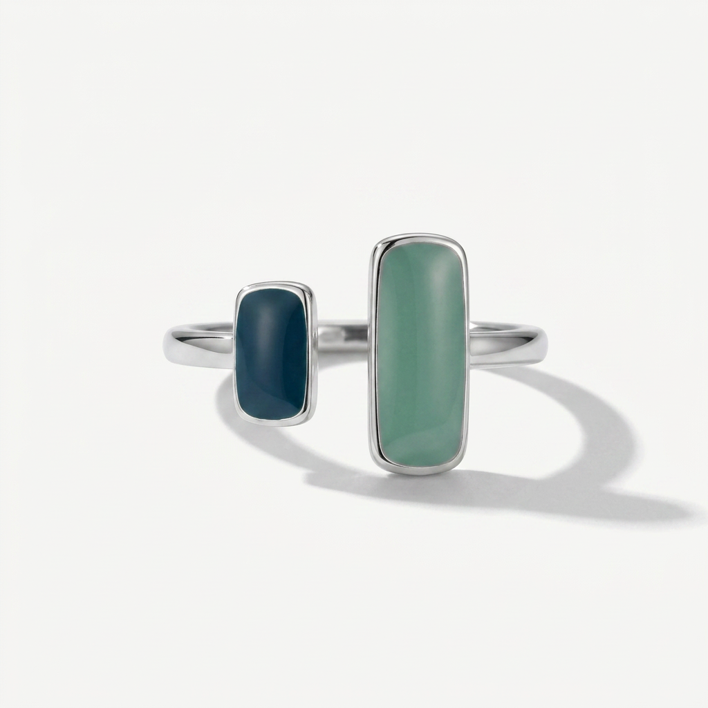 Open Ring with Dual Blue and Green Stones