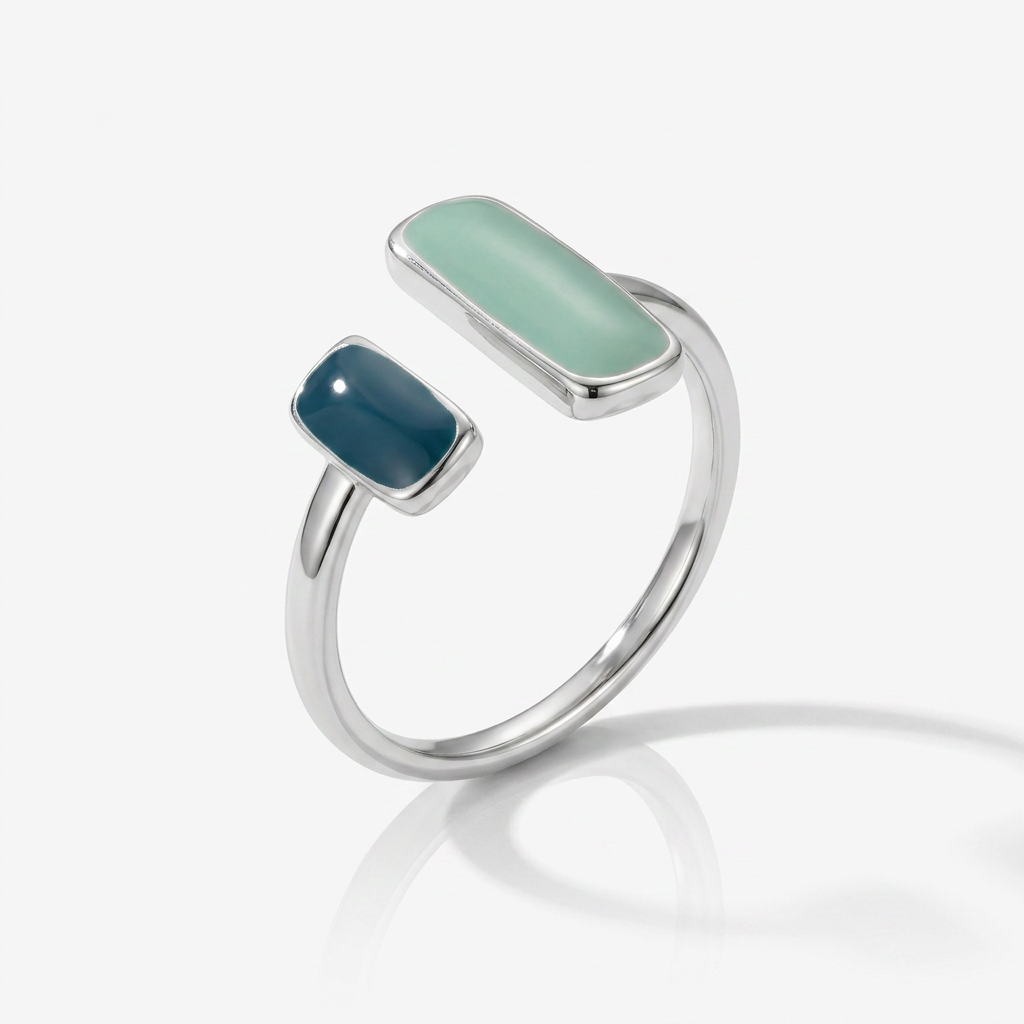 Open Ring with Dual Blue and Green Stones