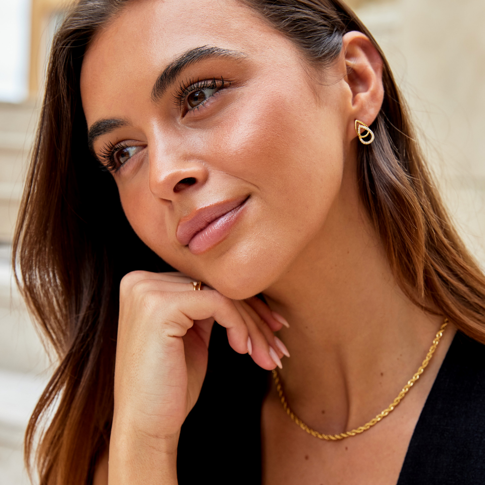 Gold Teardrop Link Drop Earrings with Open Chain Detail