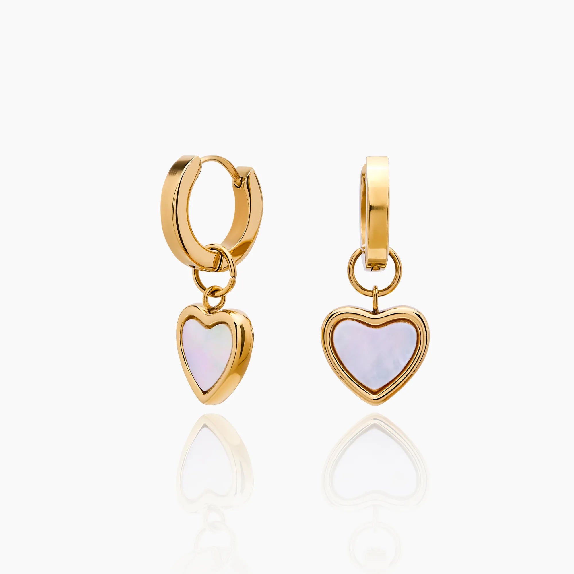 Gold Huggie Earrings with Heart Detail