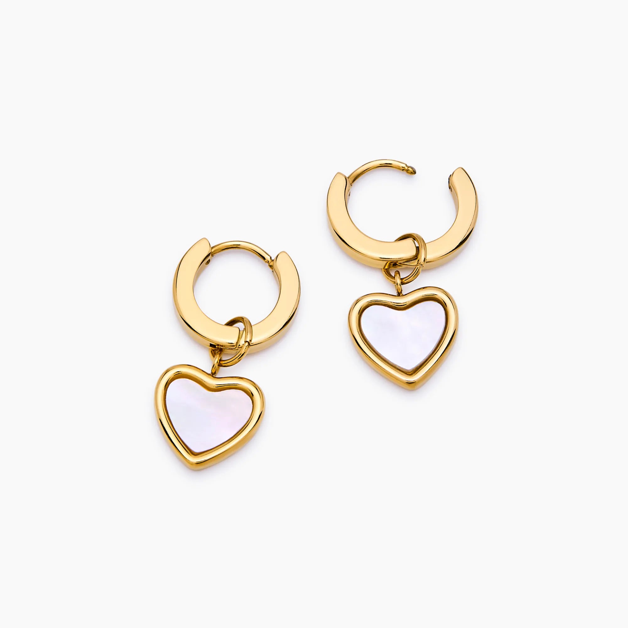 Gold Huggie Earrings with Heart Detail