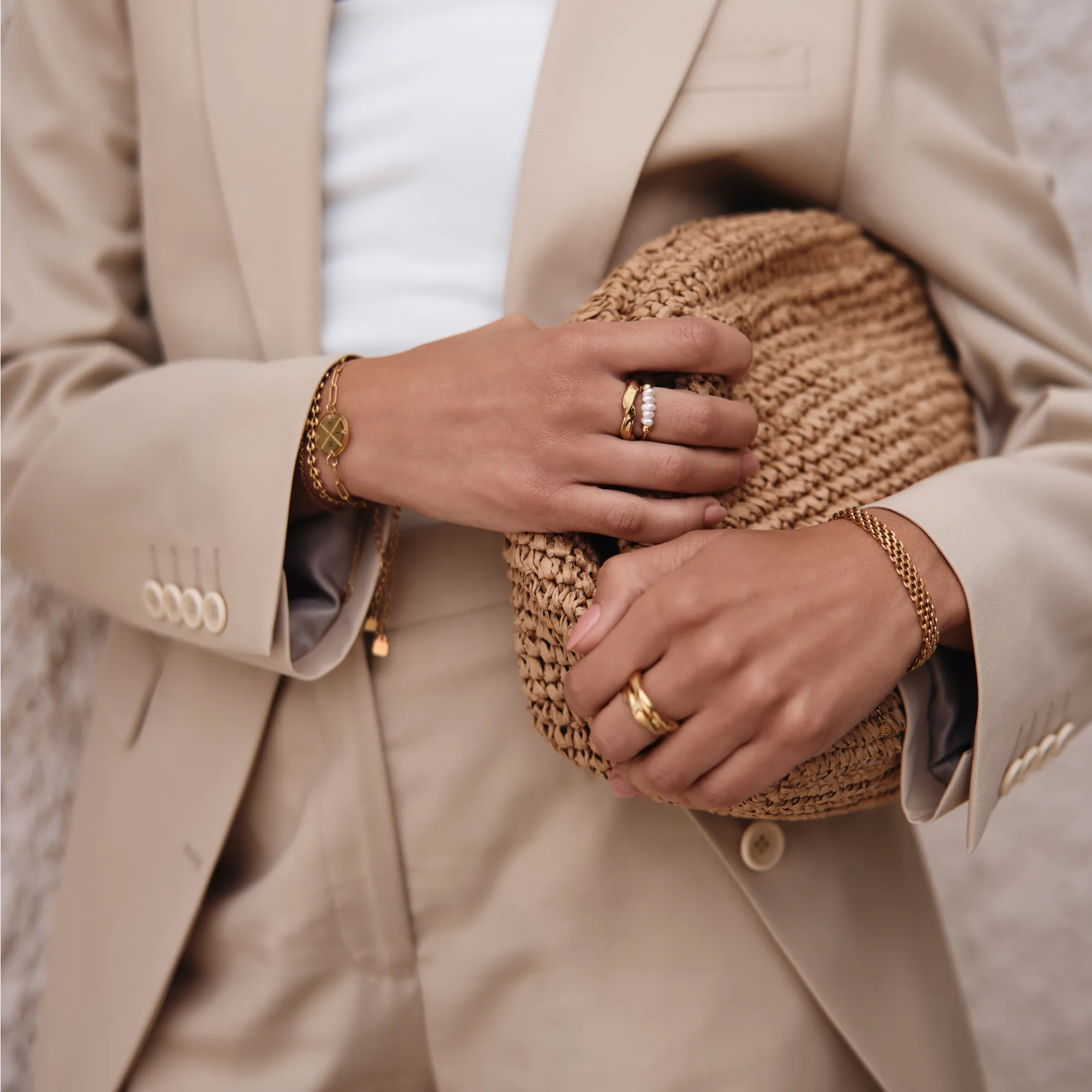Gold Mini Pearl Row Ring