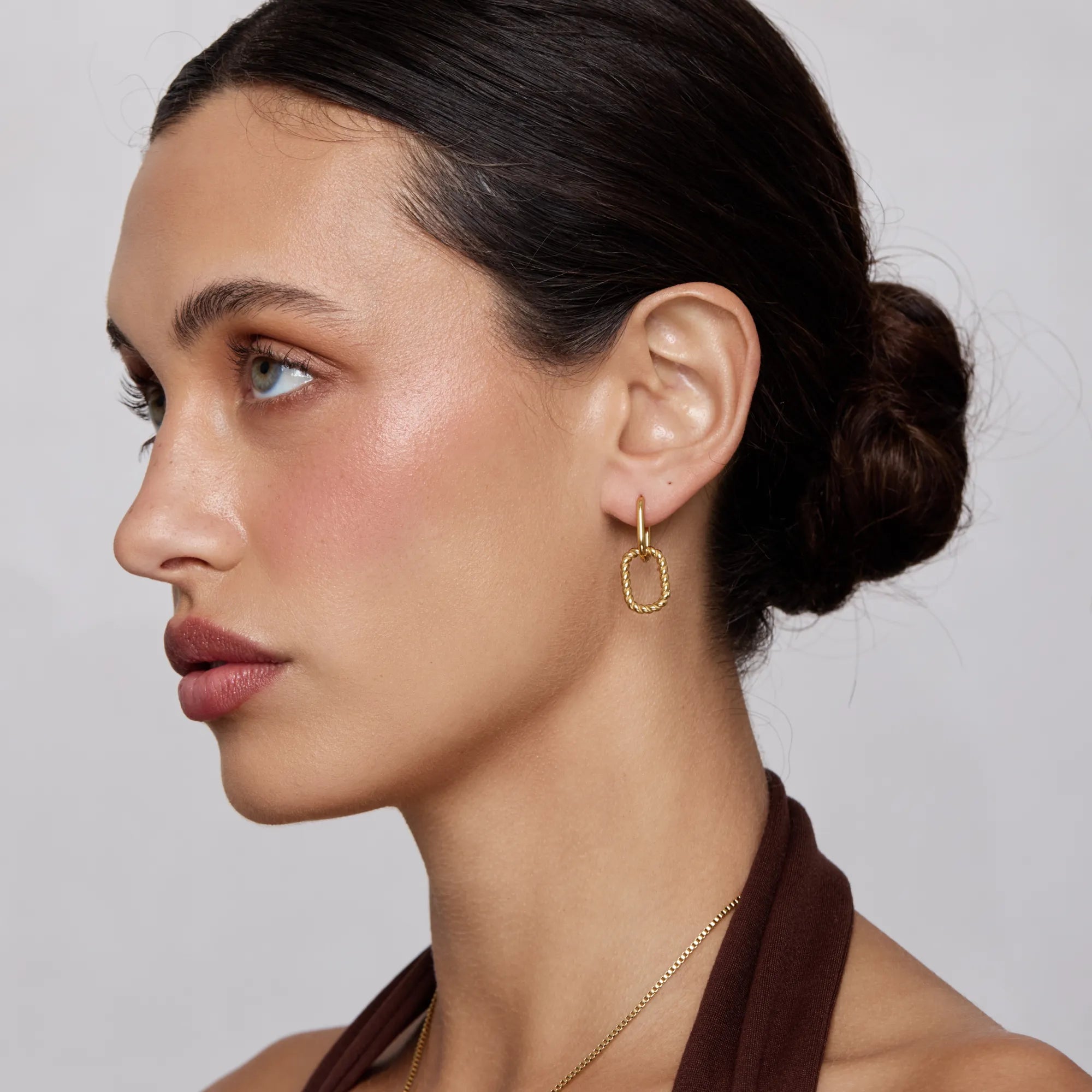 Roma | Gold Link Drop Hoop Earrings