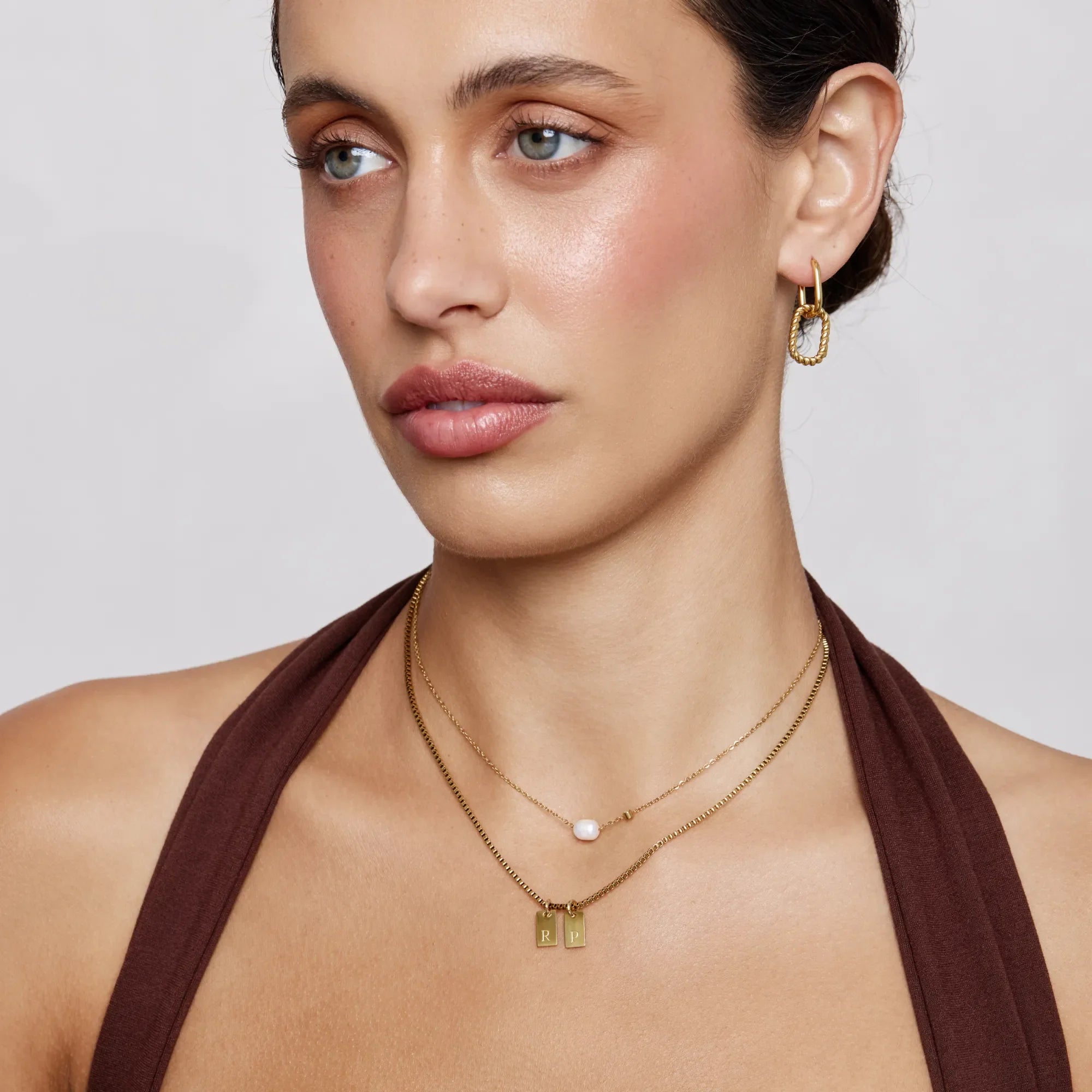 Roma | Gold Link Drop Hoop Earrings