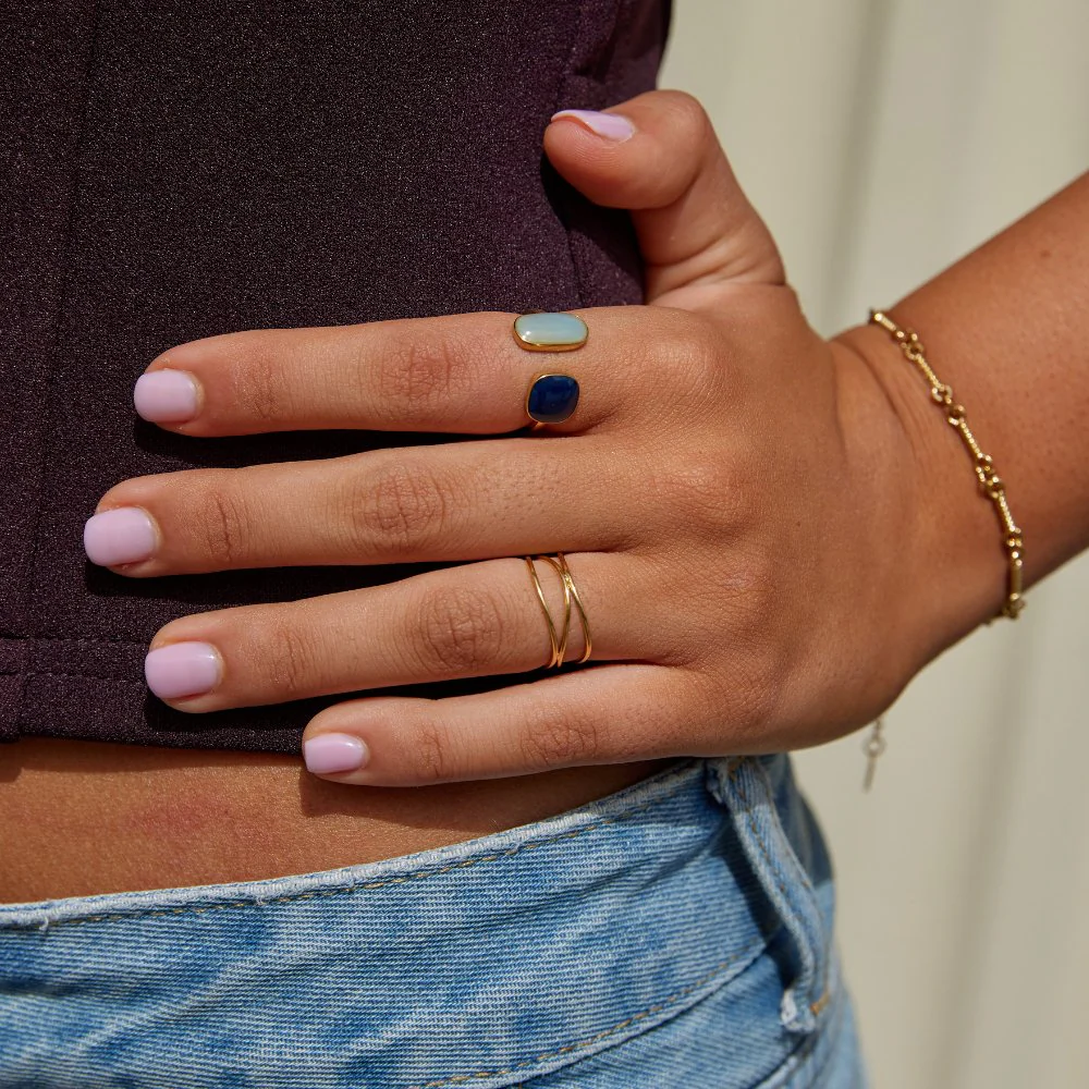 Open Ring with Dual Blue and Green Stones