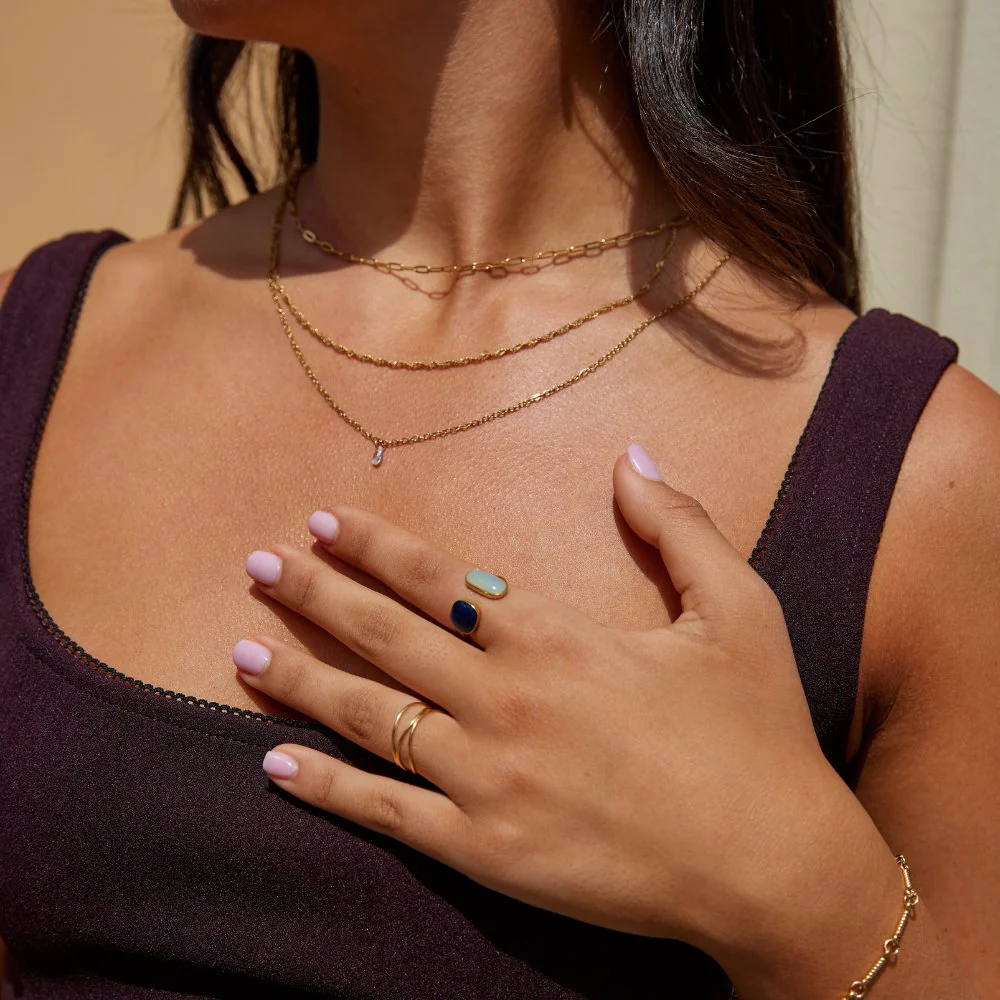 Open Ring with Dual Blue and Green Stones