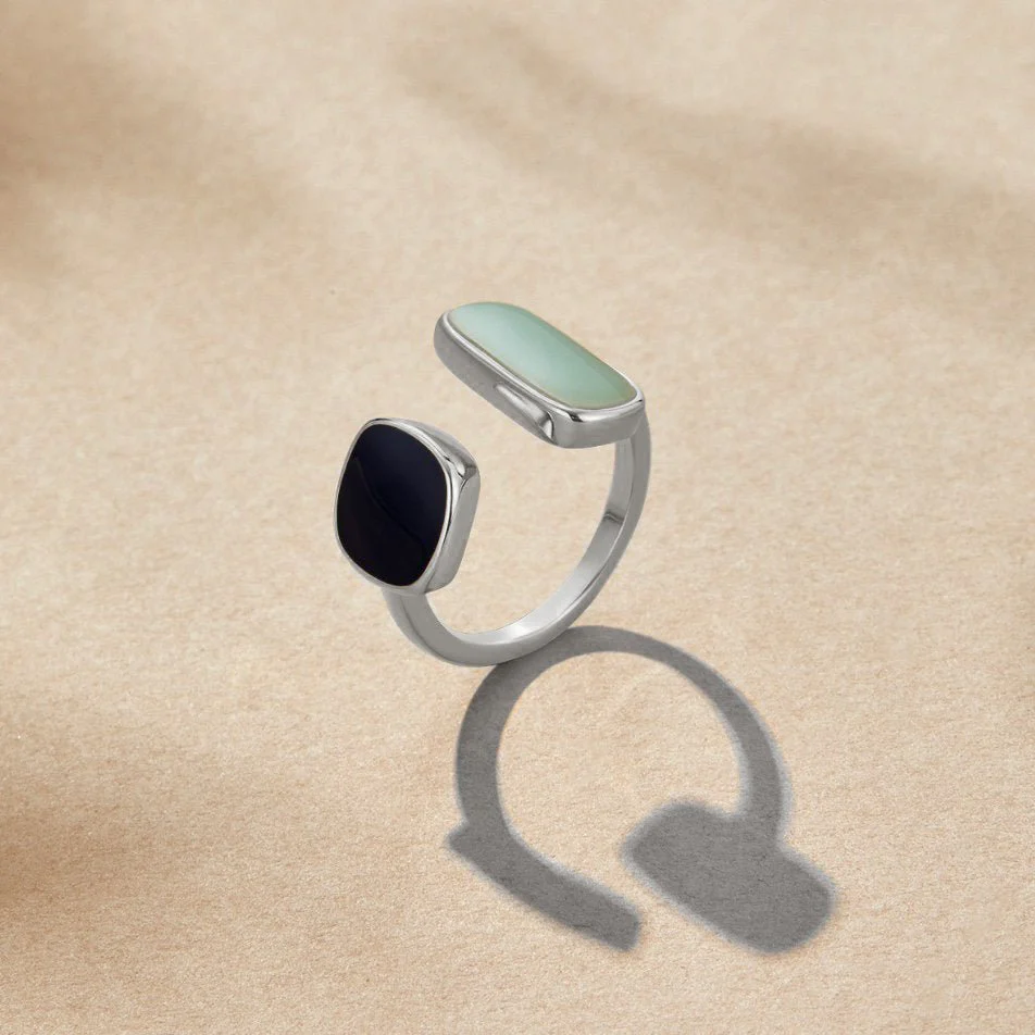 Open Ring with Dual Blue and Green Stones