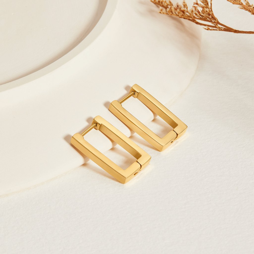 Gold Rectangle Hoop Earrings