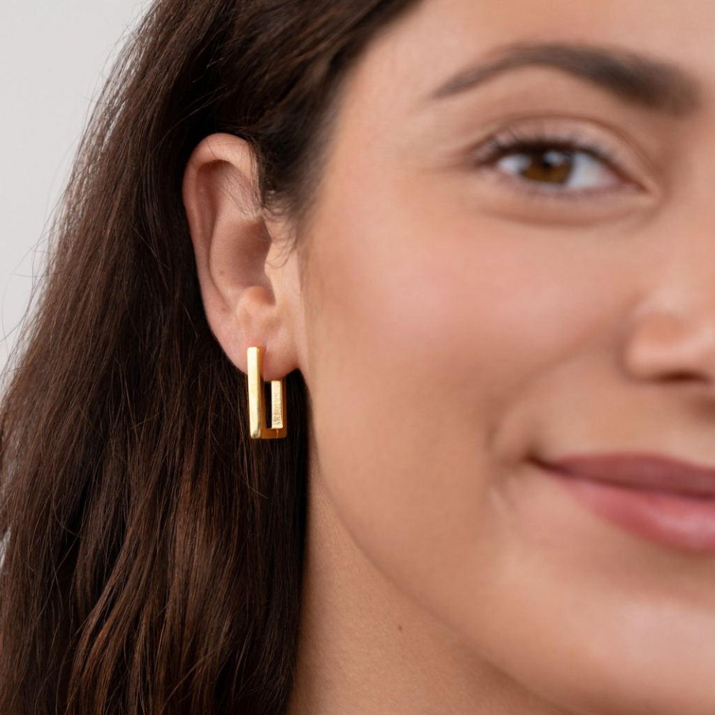 Gold Rectangle Hoop Earrings