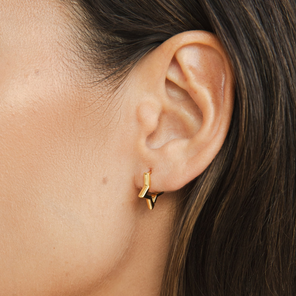 Gold Hoop Earrings with Star Design