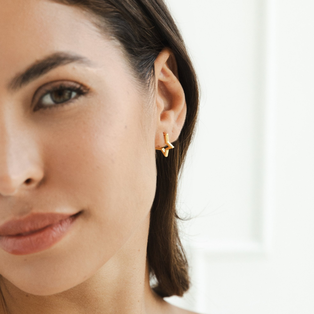 Gold Hoop Earrings with Star Design