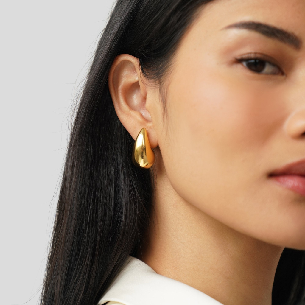 Gold Teardrop Drop Earrings with Polished Gold-Tone Finish