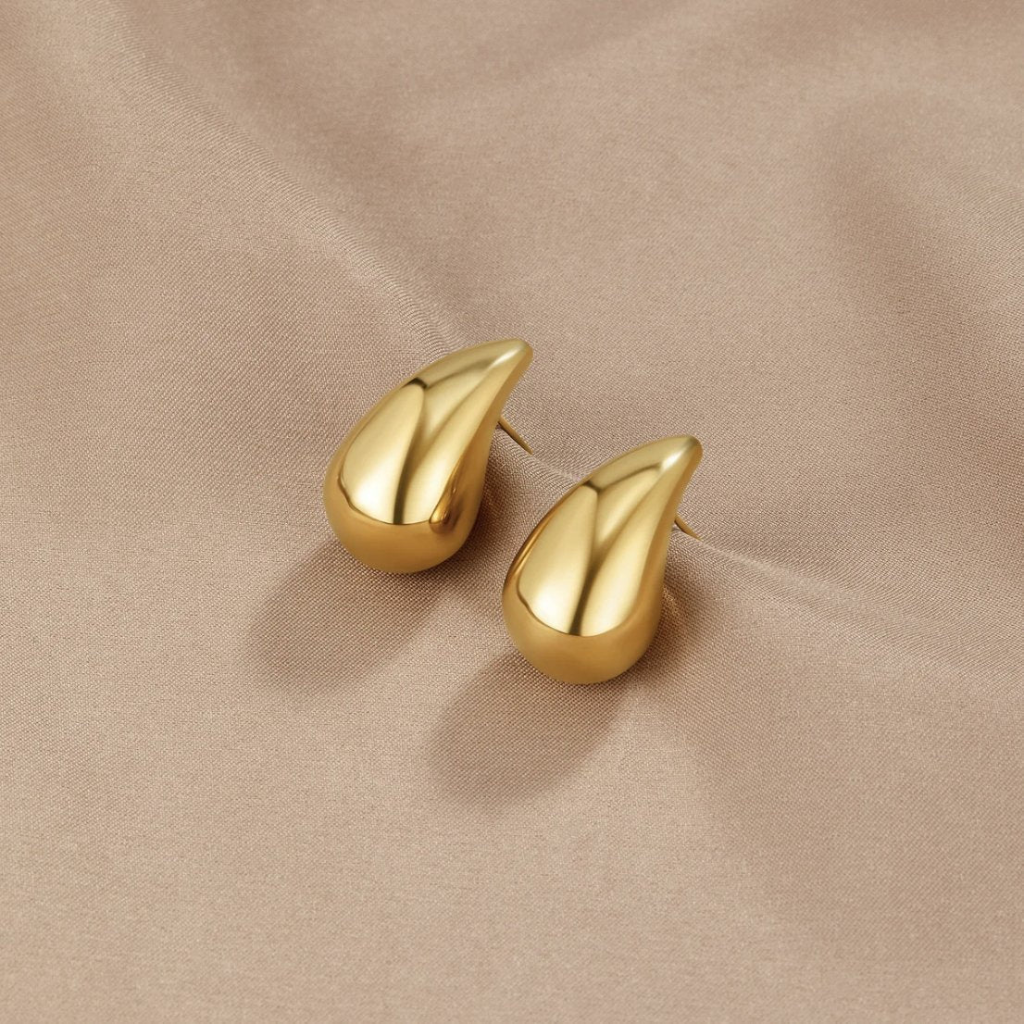 Gold Teardrop Drop Earrings with Polished Gold-Tone Finish