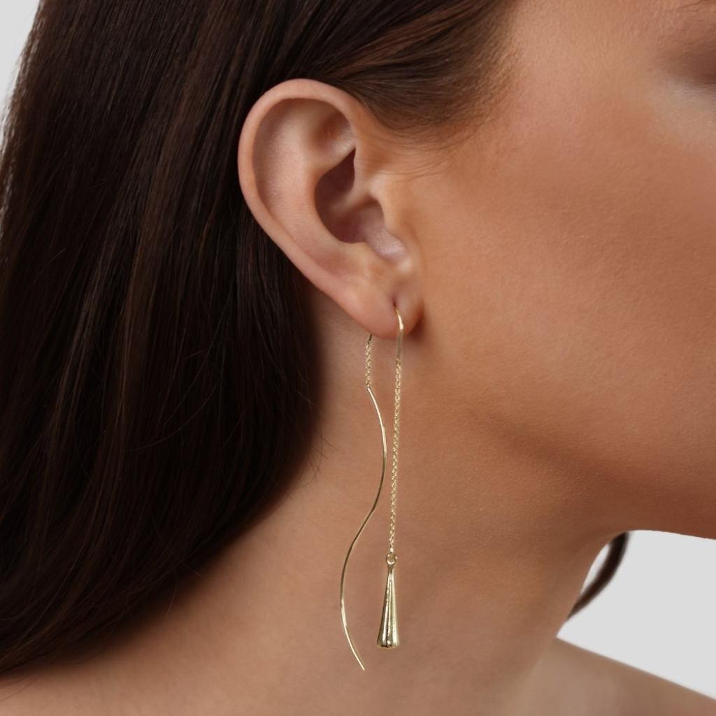 Gold Teardrop Tassel Drop Earrings with Fringe Detail