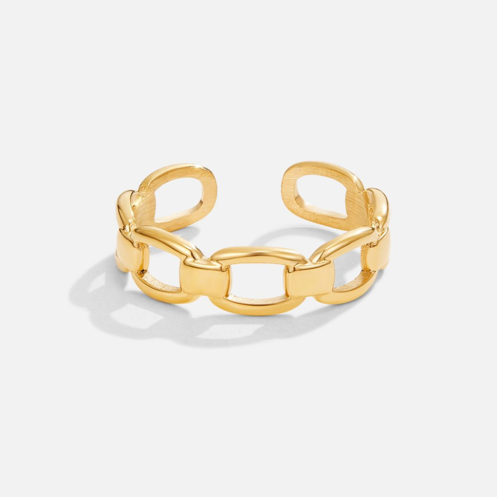 Gold Chain Ring with Linked Band Design