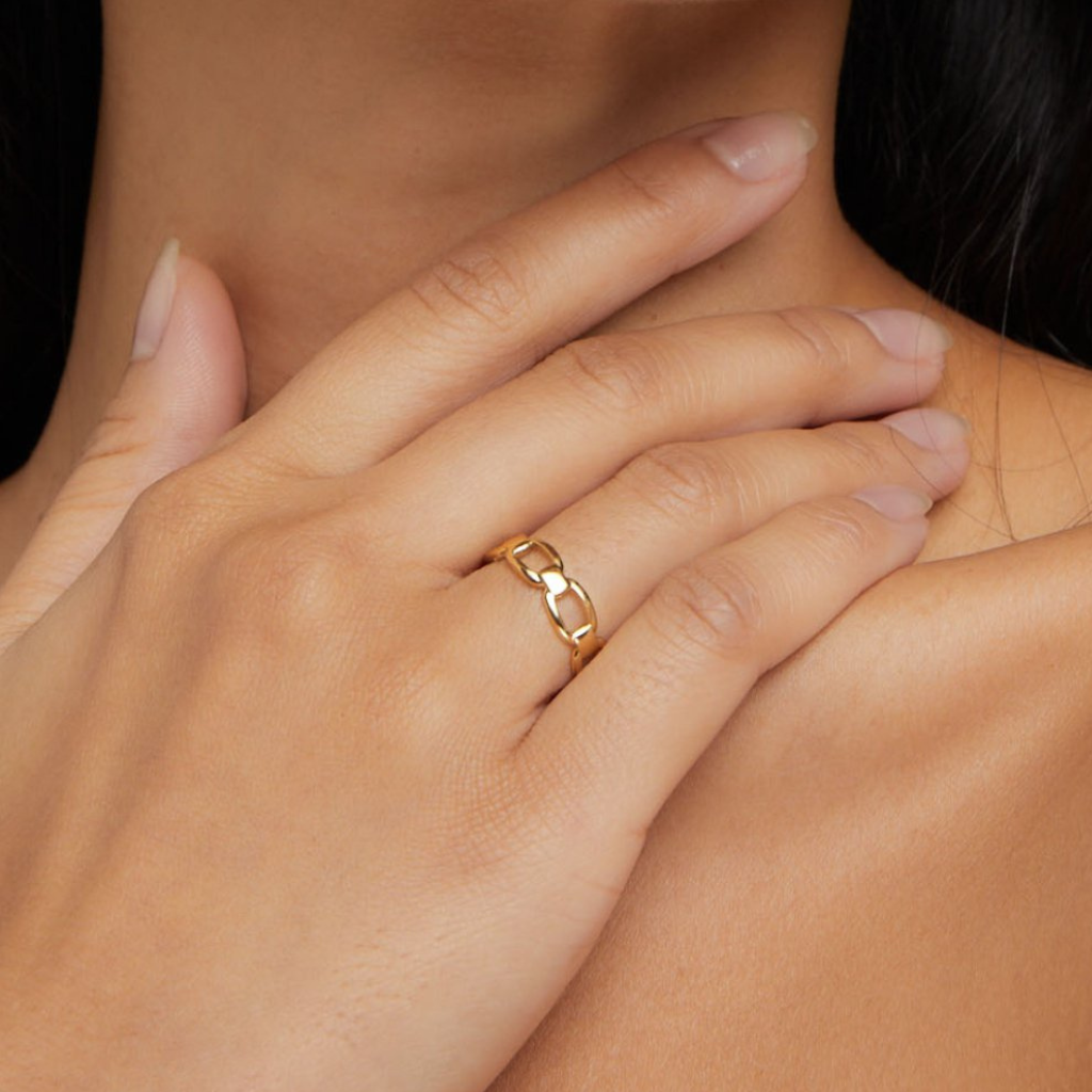 Gold Chain Ring with Linked Band Design