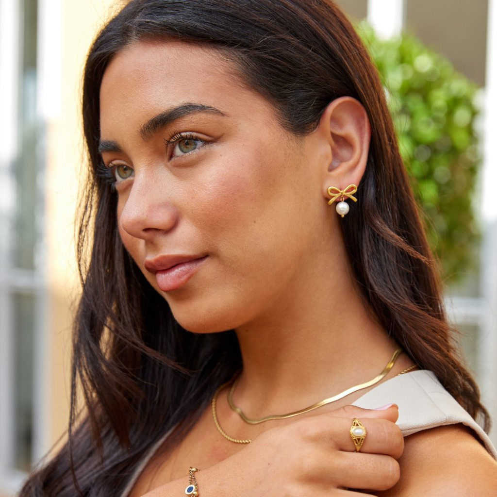 Laila Bow Pearl Drop Earrings