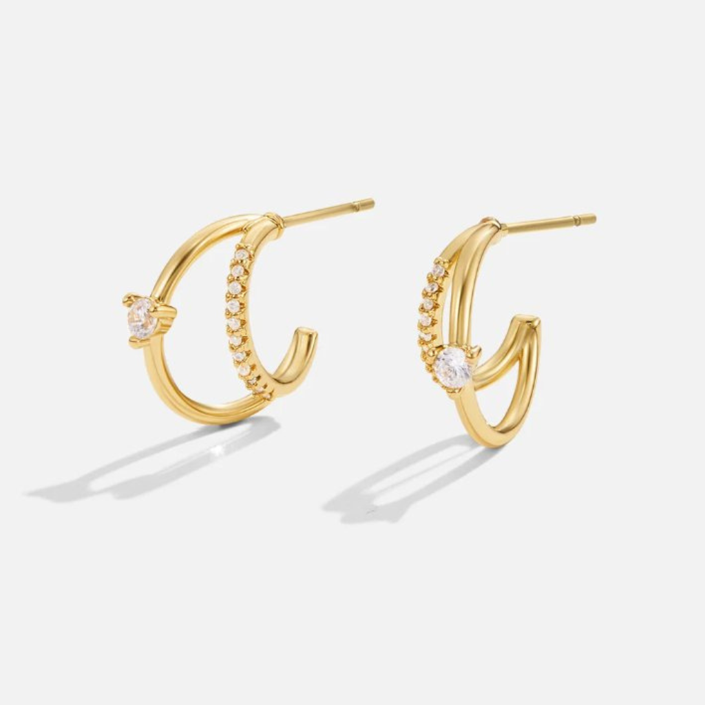 Gold Hoop Earrings with Layered Crystal Design