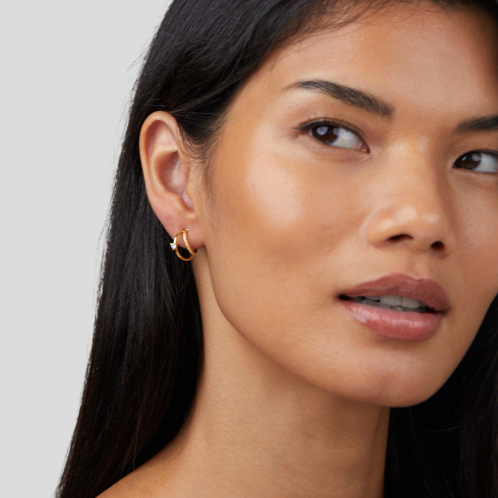 Gold Hoop Earrings with Layered Crystal Design