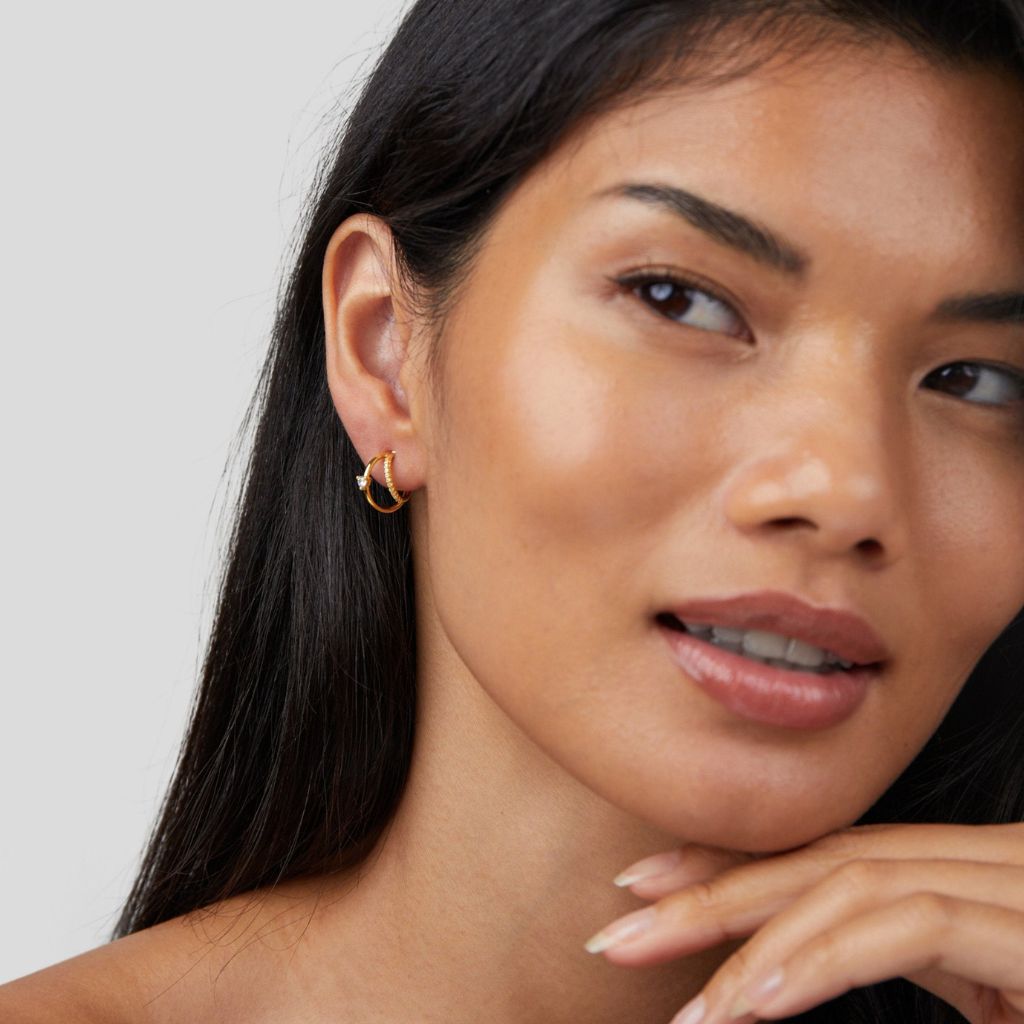 Gold Hoop Earrings with Layered Crystal Design