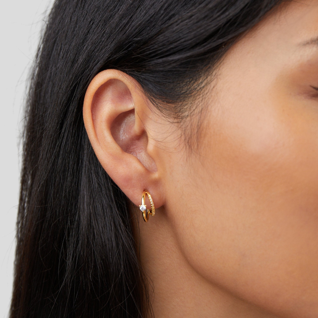 Gold Hoop Earrings with Layered Crystal Design