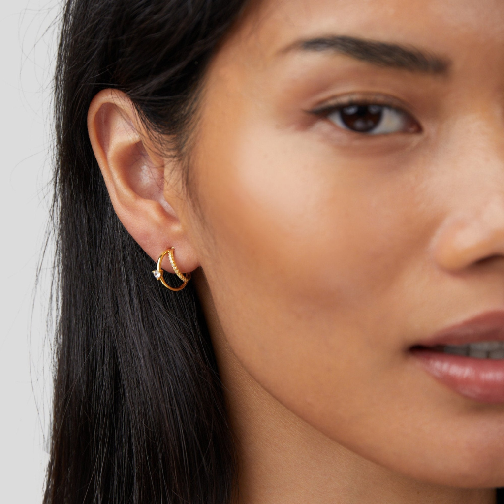 Gold Hoop Earrings with Layered Crystal Design