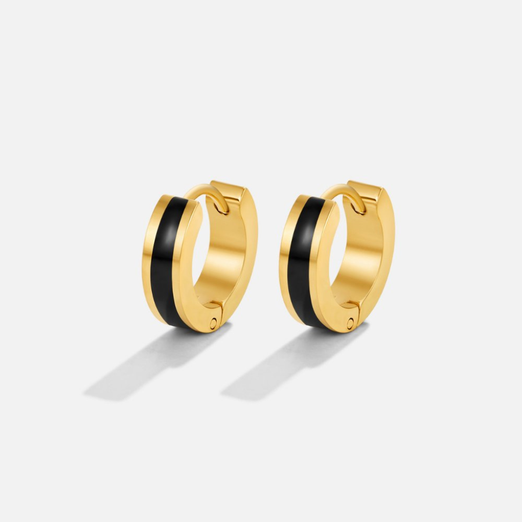 Gold Hoop Earrings with Black Detail