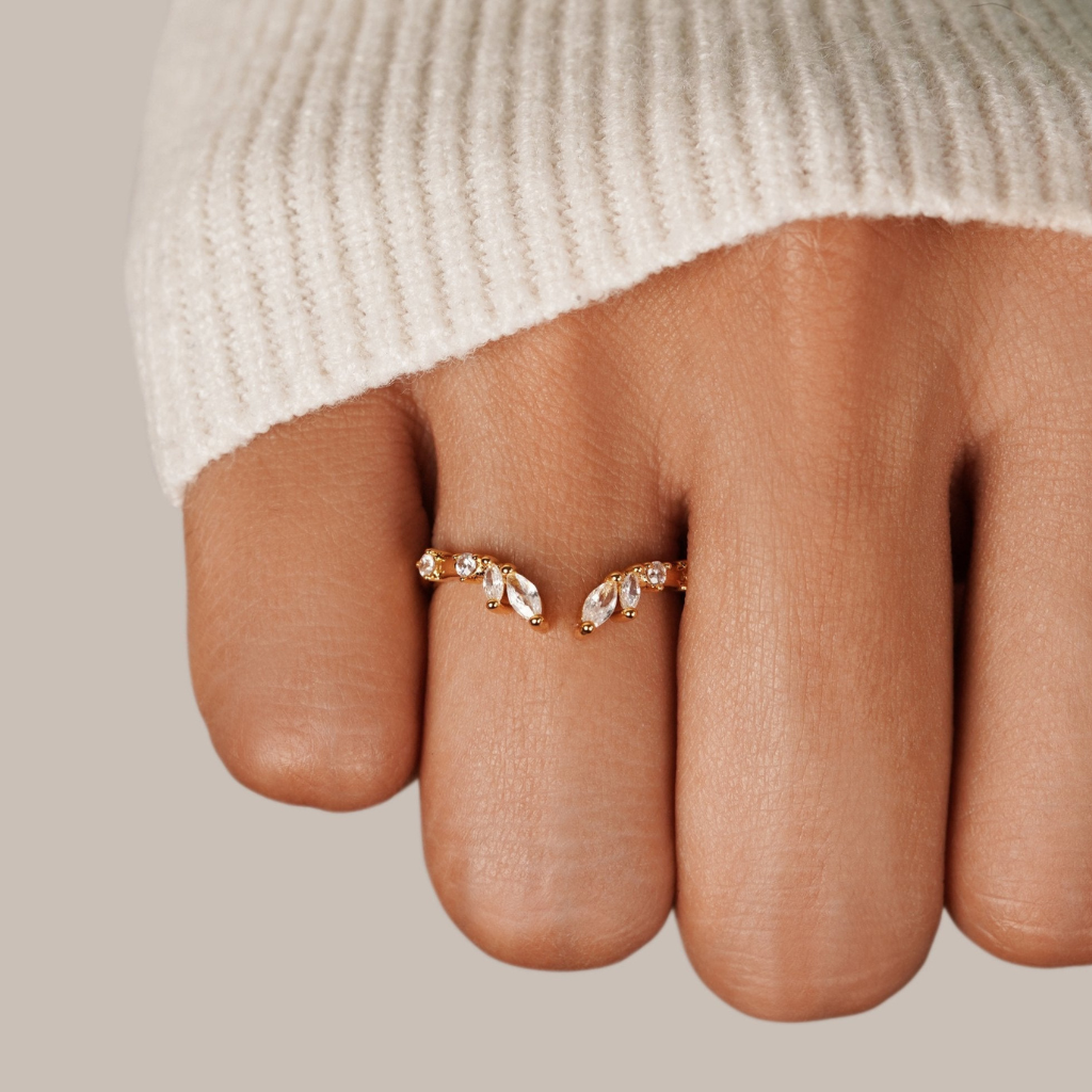 Gold Vine Ring with Crystal Stone