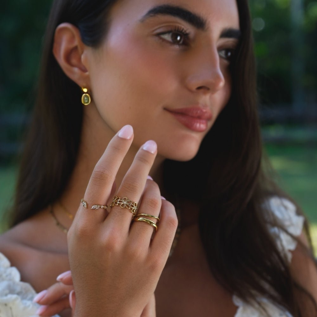 Gold Vine Ring with Crystal Stone